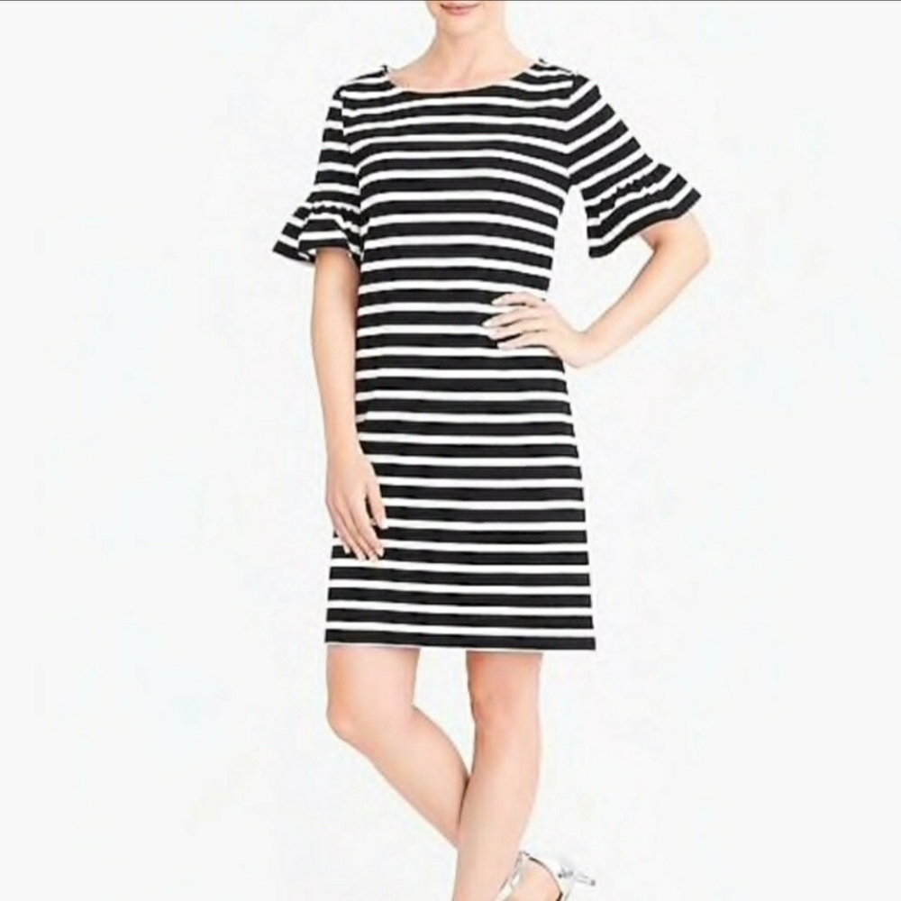 J Crew striped dress with flutter sleeves